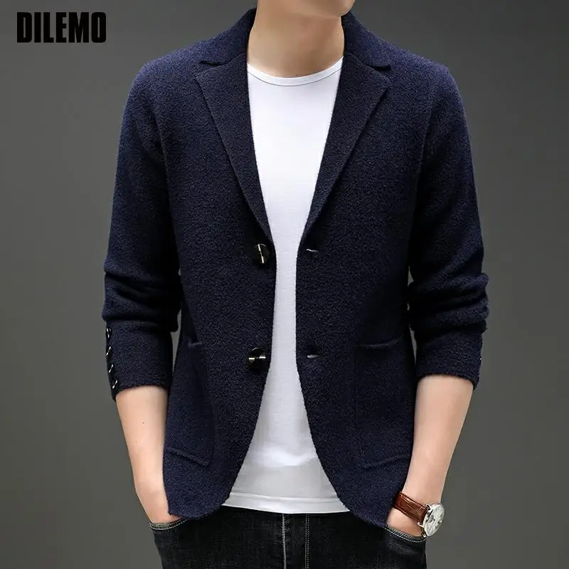 

Top Grade New Brand Fashion Knit Blazer Mens Top Cardigan Slim Fit Sweater Autum Winter Casual Coats Jacket Mens Clothes 2021