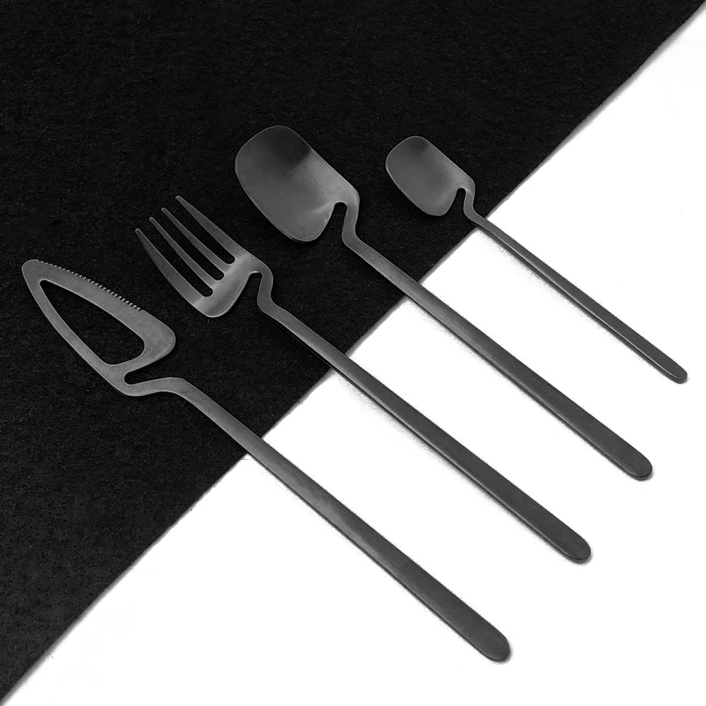 

Black Dinnerware 18/10 Stainless Steel 16Pcs Cutlery Set Flatware Fork Knife Spoon Kitchen Dinner Set Matte Gold Tableware Set