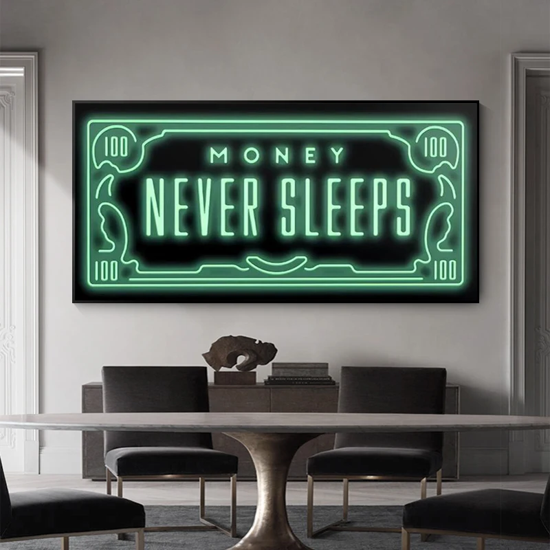 

Abstract Never Sleeps Money Picture Home Decor Canvas Paintings Prints Wall Art Modular Living Room Nordic Style Poster Gifts