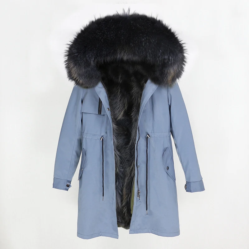 grey grey OFTBUY, водонепроницаемая парка, пальто из натурального меха, зимняя куртка для женщин, натуральный мех енота, меховой воротник, Лисий мех, подкладка, теплая Толстая Уличная верхняя одежда - Цвет: grey grey