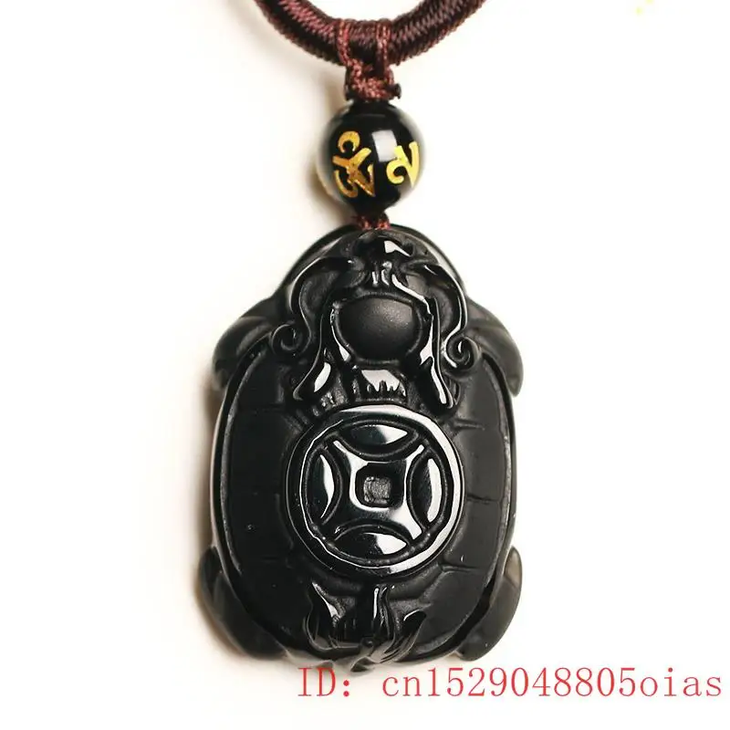 Natural Black Obsidian Beads Necklace Hand-Carved Dragon Turtle Jade Pendant Charm Auspicious Jewelry for Man Women Amulet Gifts | Украшения