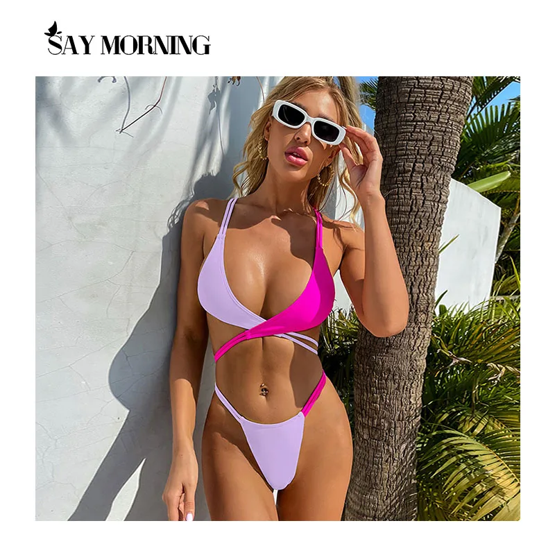 

SAY MORNING Swimsuit Color Matching Cross Multicolor Women's Swimwear Split Bikini Set New 2021 Bathing Beach Wear Swimming Suit