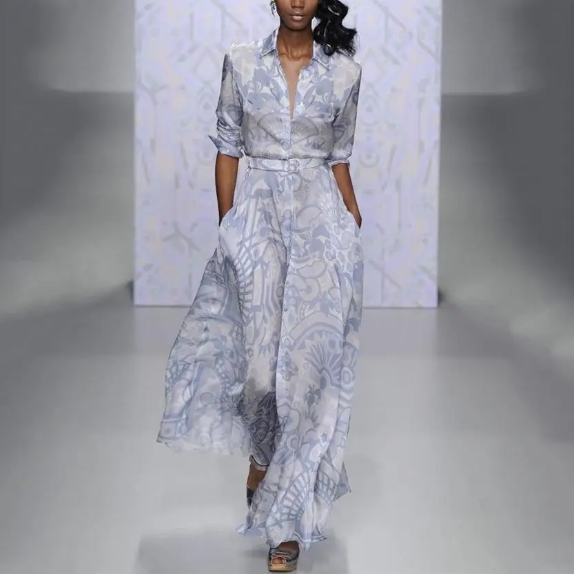 Винтажное однобортное длинное платье с разрезом элегантное V образным вырезом на