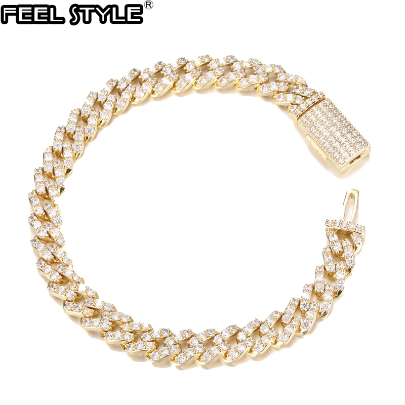 

Hip Hop 8MM 1 Row Iced Out Cuban Link Prong Chain Copper AAA+ Cubic Zirconia Stones Bracelet For Women Men Jewelry