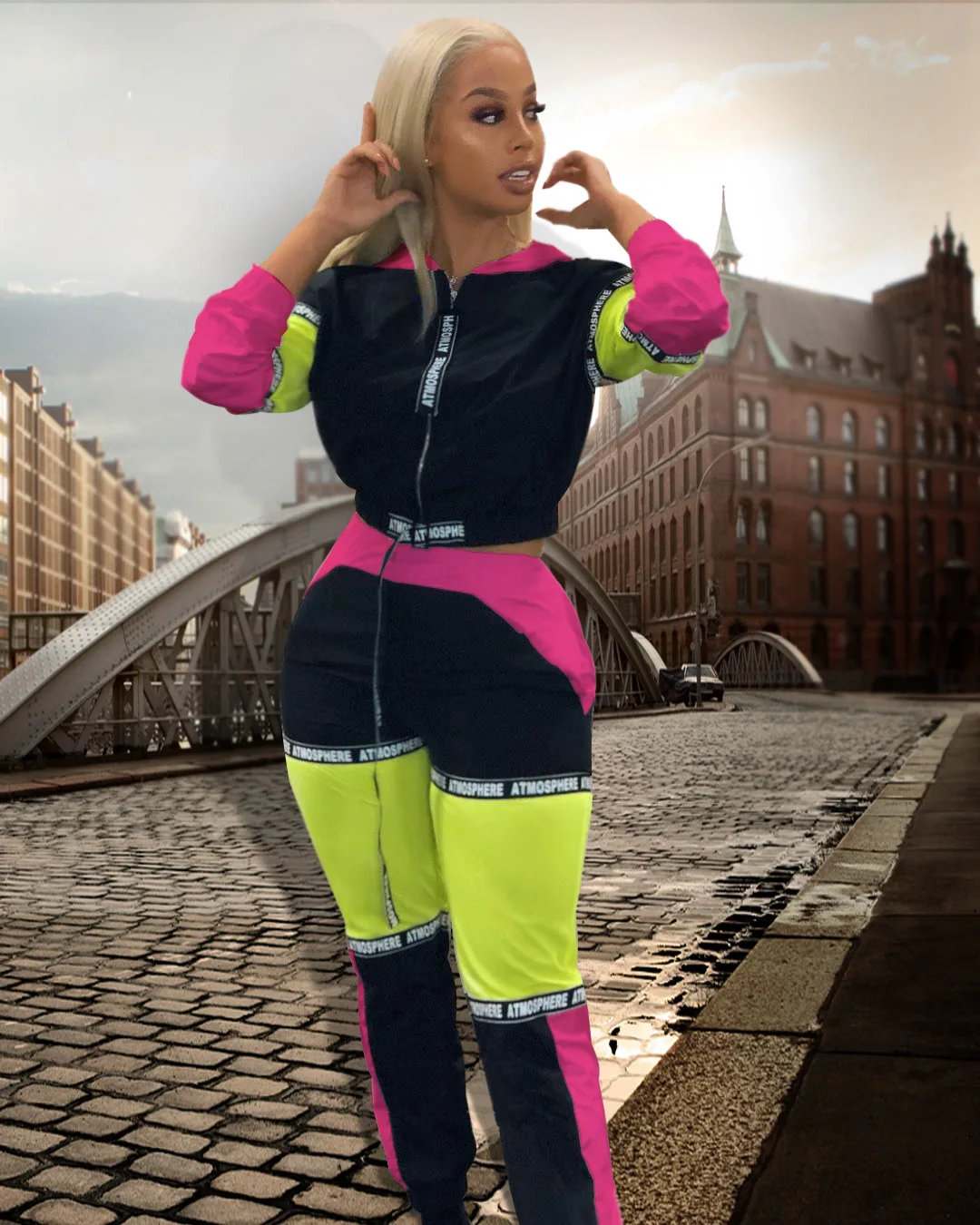 2019 спортивный стиль сафари с капюшоном женский костюм буквенным принтом в