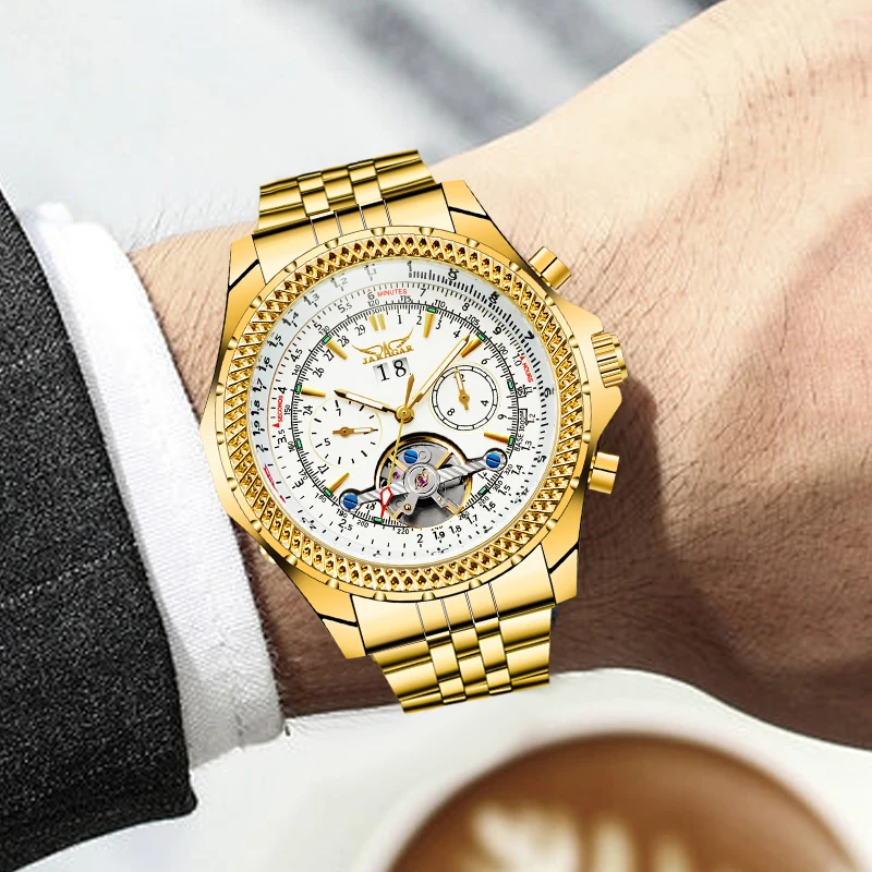 Часы наручные JARAGAR Мужские механические модные ретро часы с большим циферблатом