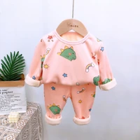 2-9Y Baby Boys Girls Pajamas Suit Velvet Warm Long Sleeved PulloverPant 2PcsSets Child Cartoon Clothes Autumn Winter Sleepwear