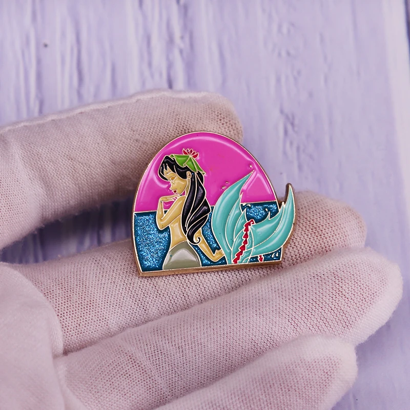 Lilypad эмалированная брошь в виде лагуны русалки блестящий значок стиле Фэнтези