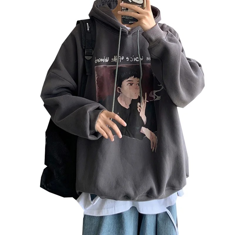 

Hooded Fleece men's autumn and winter loose fashion all-match clothes ins tidal port hiphop coat men
