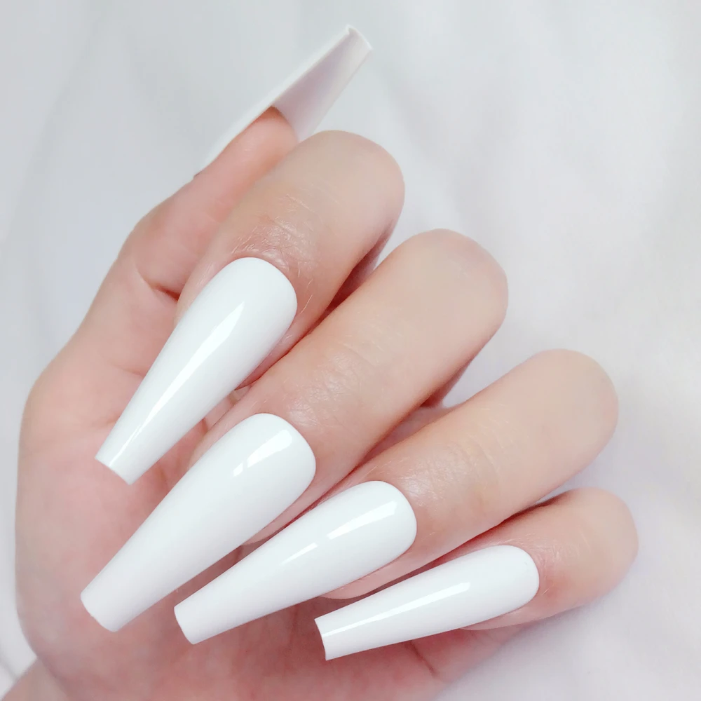 

24Pcs Shiny White Ballerina Artificial Stiletto False Nails Extra Long UV Fake Nail For Design Full Cover Manicure Tool