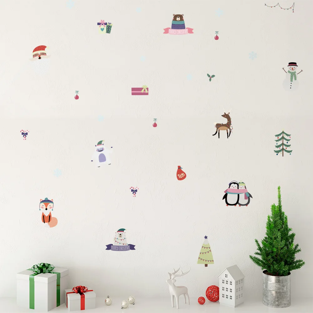 Рождественские наклейки на окна без запаха животные медведь новый год