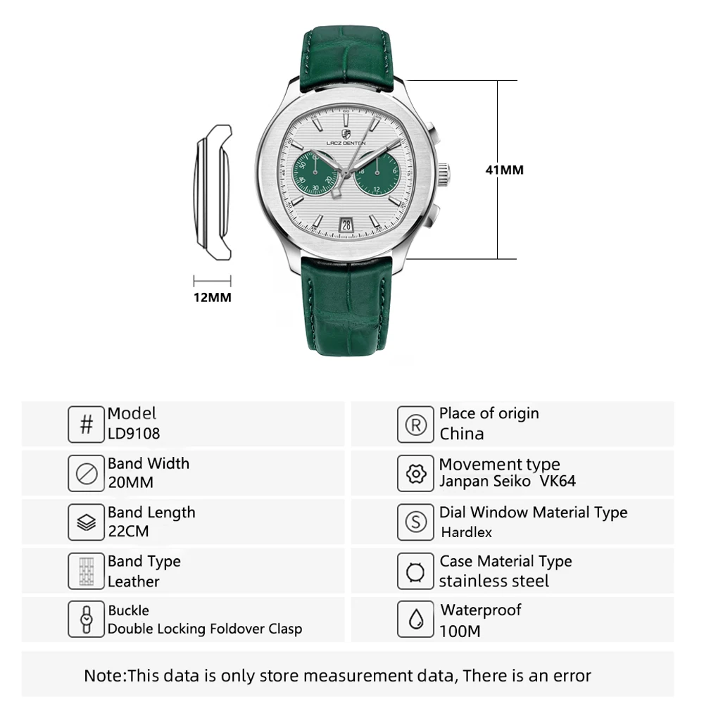 2022 New Lacz Denton Men's Watches Top Brand Luxury Quartz Watch For Men Chronograph VK64 Waterproof Sport Luminous Reloj hombre enlarge