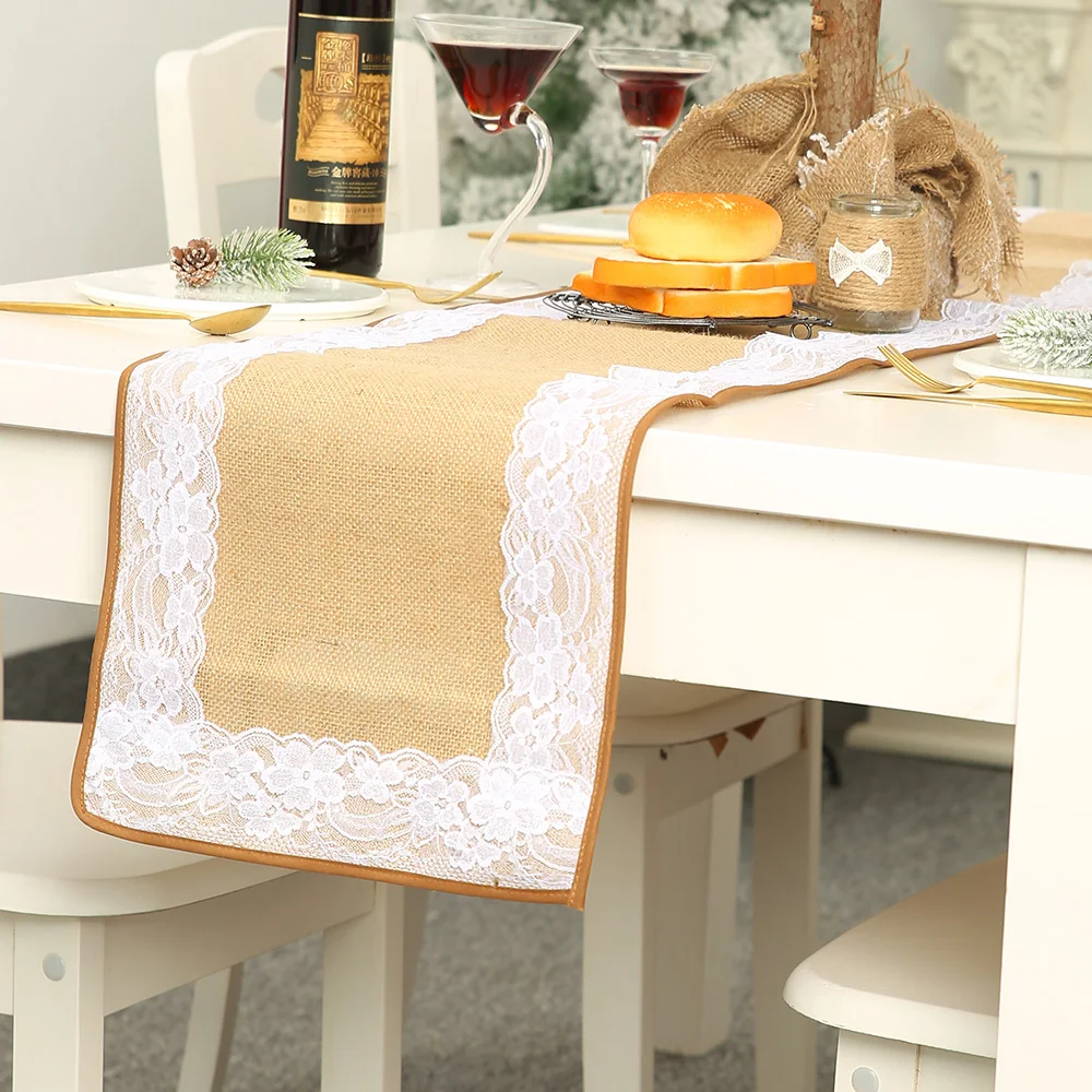Льняная кружевная окантовка настольная дорожка натуральная домашняя ткань