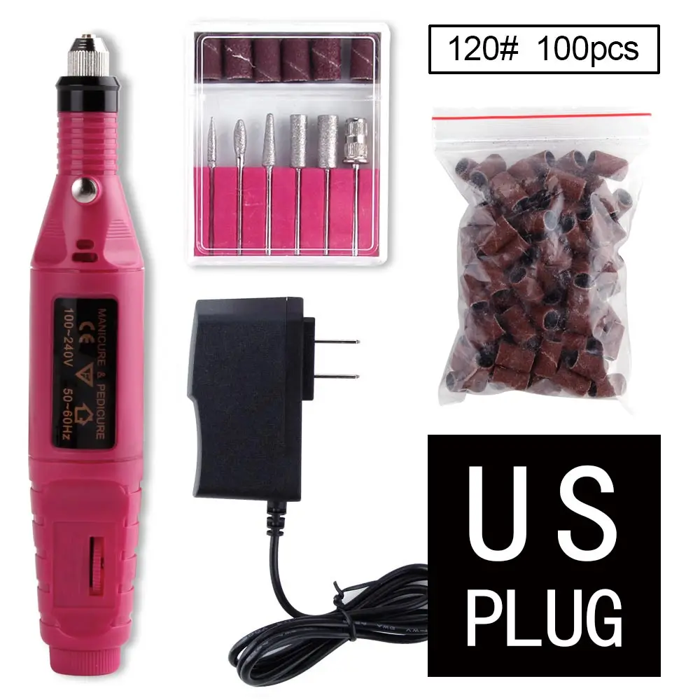 rose set E US plug Профессиональная электрическая дрель для ногтей инструменты для маникюра керамическое сверло сверла поворотные заусенцы для удаления кутикулы пилка для ногтей оборудование - Цвет: rose set E US plug
