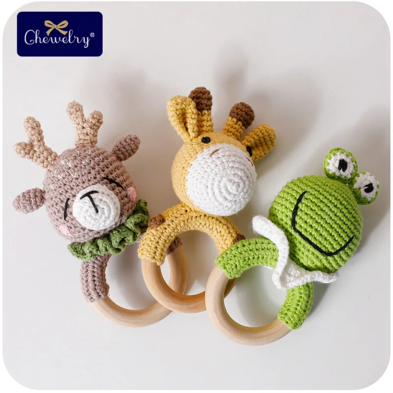 1pc Baby Wooden Teether Natural Teething Grasping Toys Mobile Pram Crib Ring Crochet Rattle Soother Nursing Educational | Игрушки и