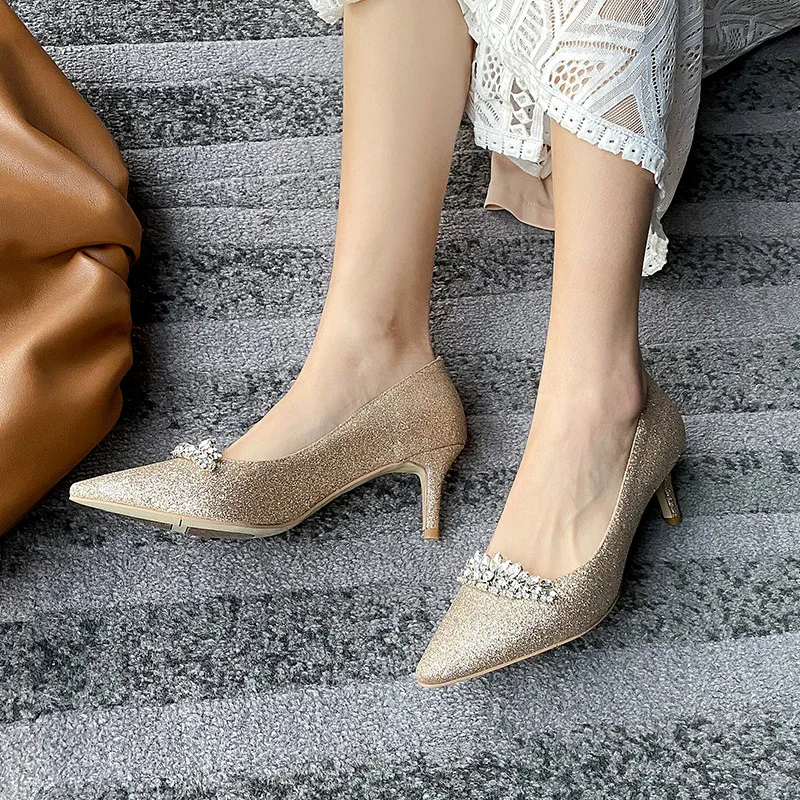 FEDONAS Новая женская обувь Свадебные стразы Туфли-лодочки с заостренным носком на