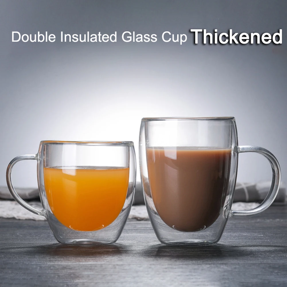 Transparent Double Glass Cup Anti-Scalding Office Coffee With Handle Drinking Insulation Tea Gift Drinkware Milk | Дом и сад