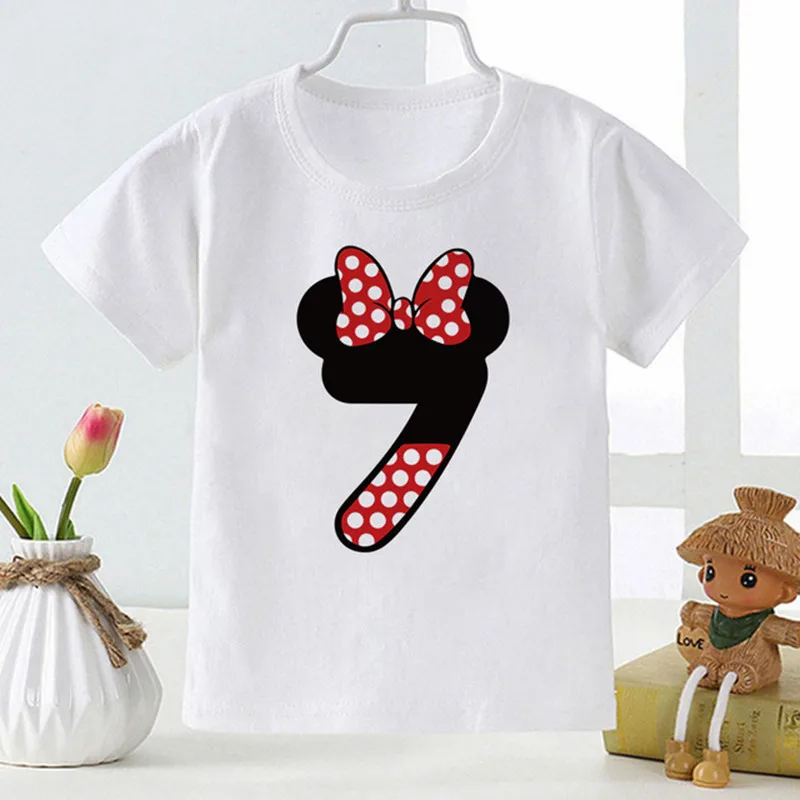 Minnie Mouse T-shirt For Girls Children Clothes Happy Birthday Numbers 0-9 Disney Cartoon Boy T shirt Top Harajuku Baby T-shirts