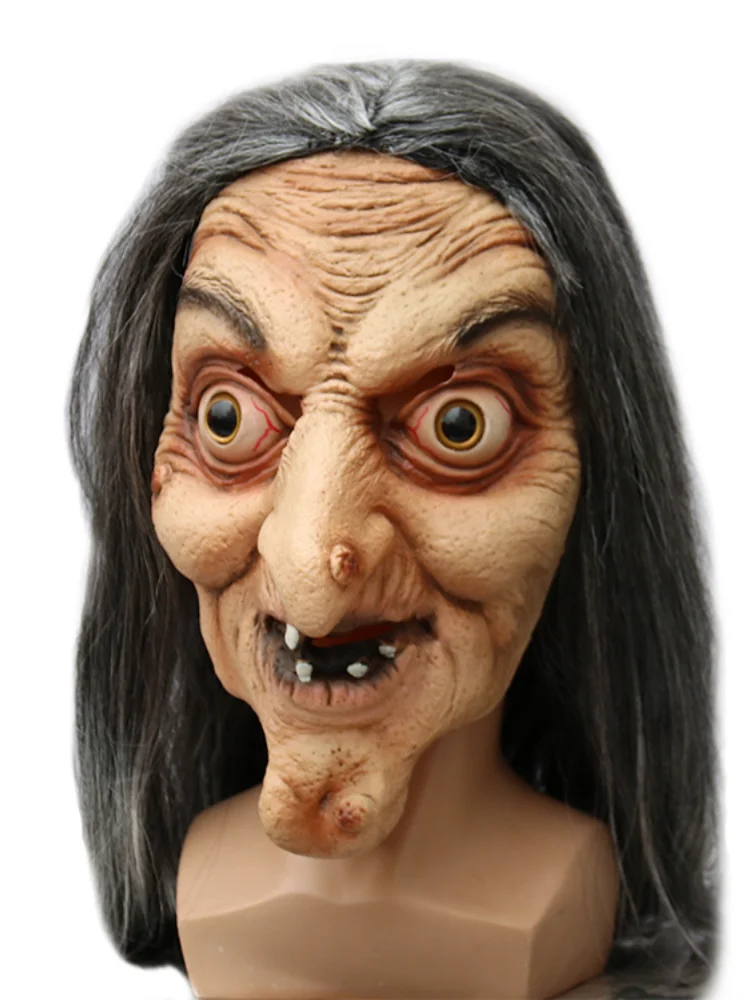 Страшная маска старой ведьмы латексные с волосами маскарадный костюм на
