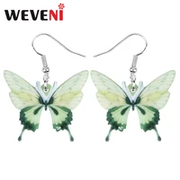 weveni acrylic green butterfly earrings big insect animal dangle drop jewelry for women girl kids spring fashion gift decoration