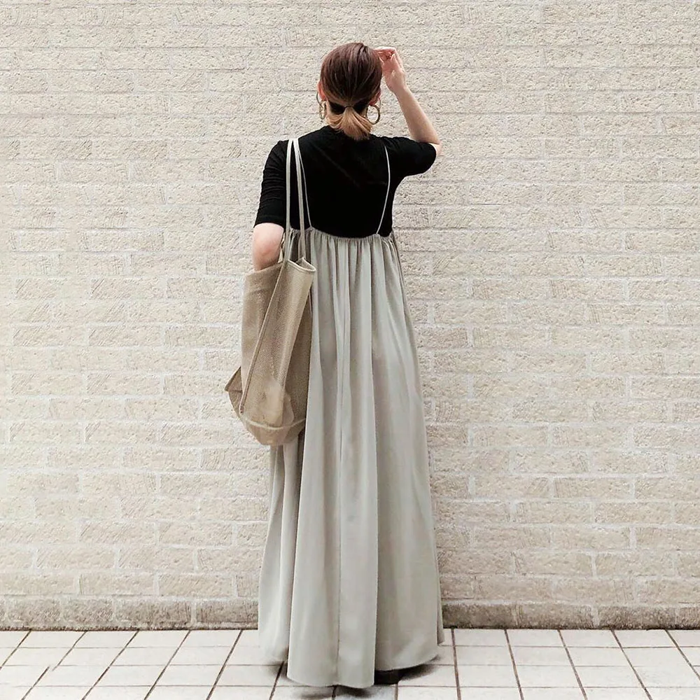 Women Casual Long Dress Summer Plain 2020 Korean Janpanese Style Loose Spaghetti Strap Dresses Pleated Female Maxi | Женская одежда