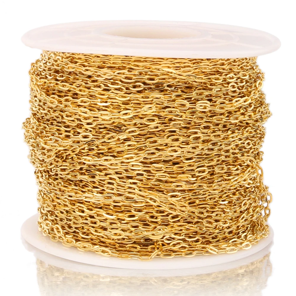 

2M Flat Gold 1.7mm Width Rolo Cable Chain Stainless Steel Gold Link Chain for Necklace Bracelet Making Jewelry Making Supplies