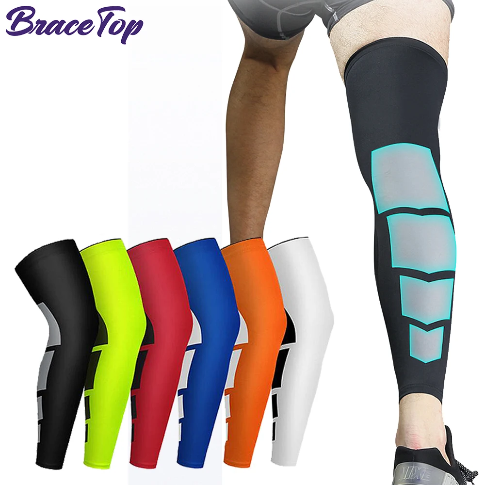 

BraceTop 1 PC Sports Anti-slip Full Length Compression Leg Sleeve Basketball Running Cycling Calf Shin Splint Support Legwarmers