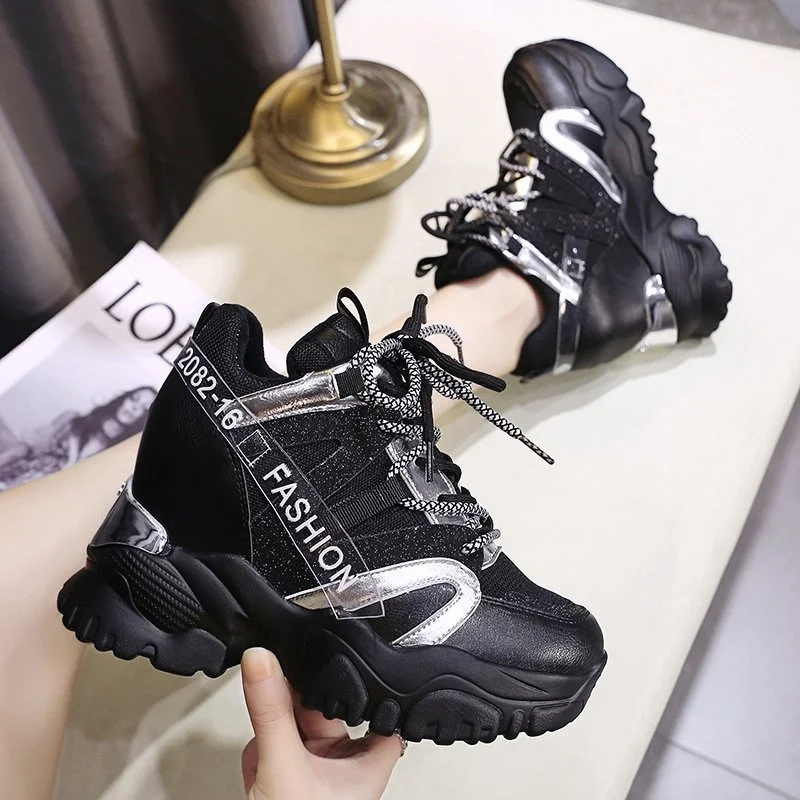 

Кроссовки женские из натуральной кожи, на танкетке, с круглым носком