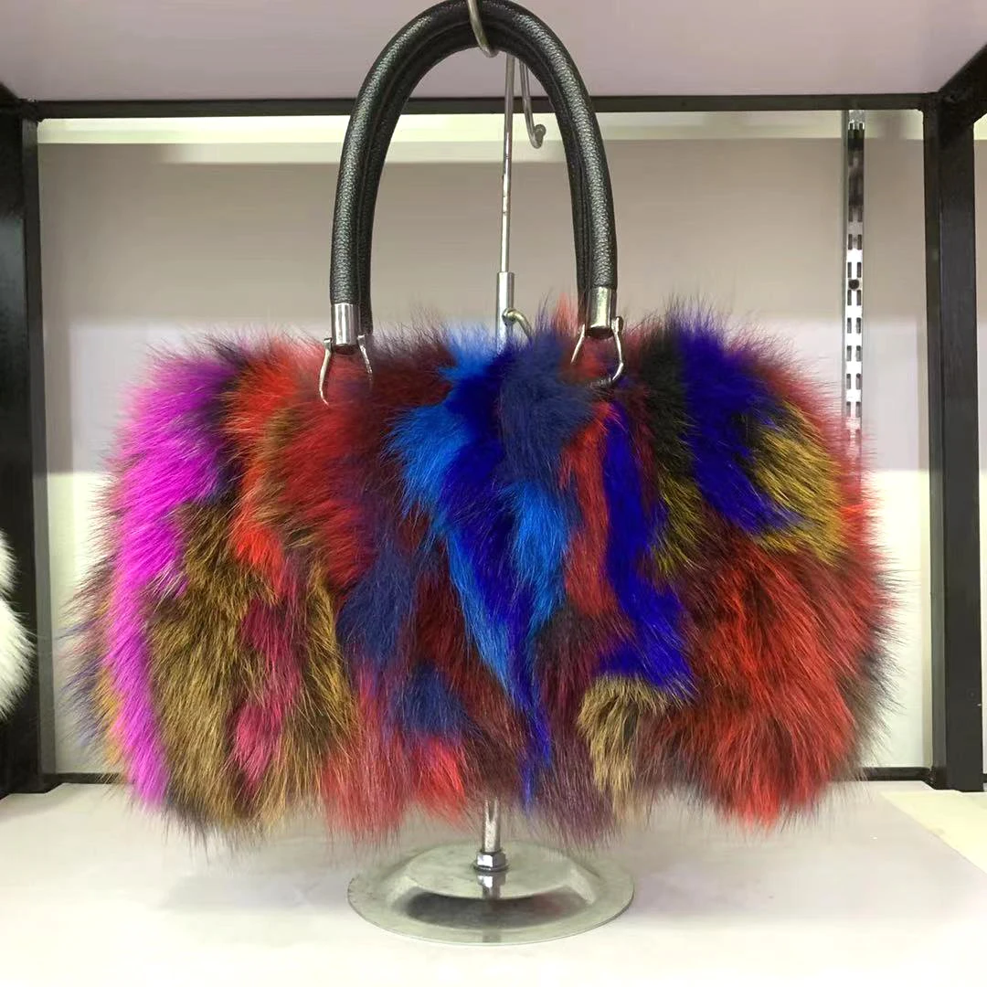 2020 New Brand Girls Women Fashion Handbags Real Fur Women Tote Bags Large Capacity Fox Fur Chian Shoulder Bags Travel Bags