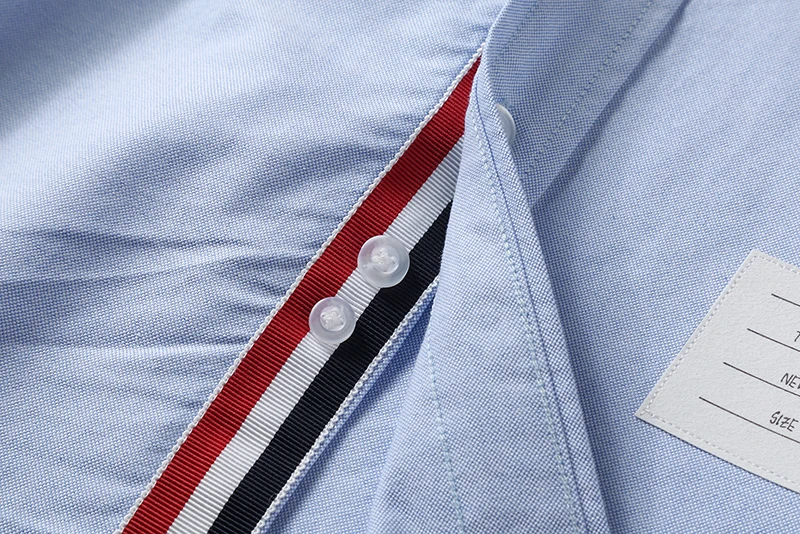 

2021 Fashion TB THOM Brand Shirts Men Slim White Long Sleeve Striped Casual Shirt Turn Down Collar Oxford Solid Men's Clothing