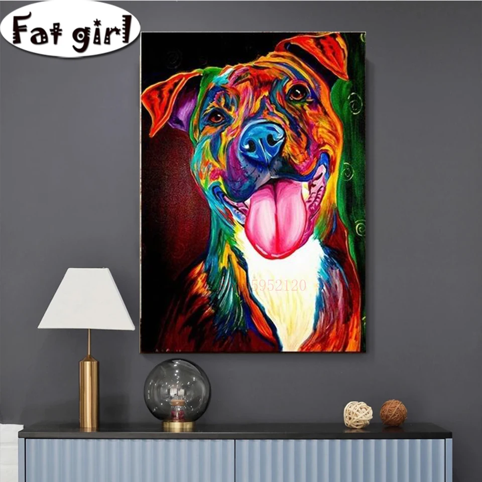 

Full Square Round Drill Diy Diamond Painting Abstract Animals Rainbow dog 5D Embroidery Mosaic Cross Stitch Wall Art Decoration