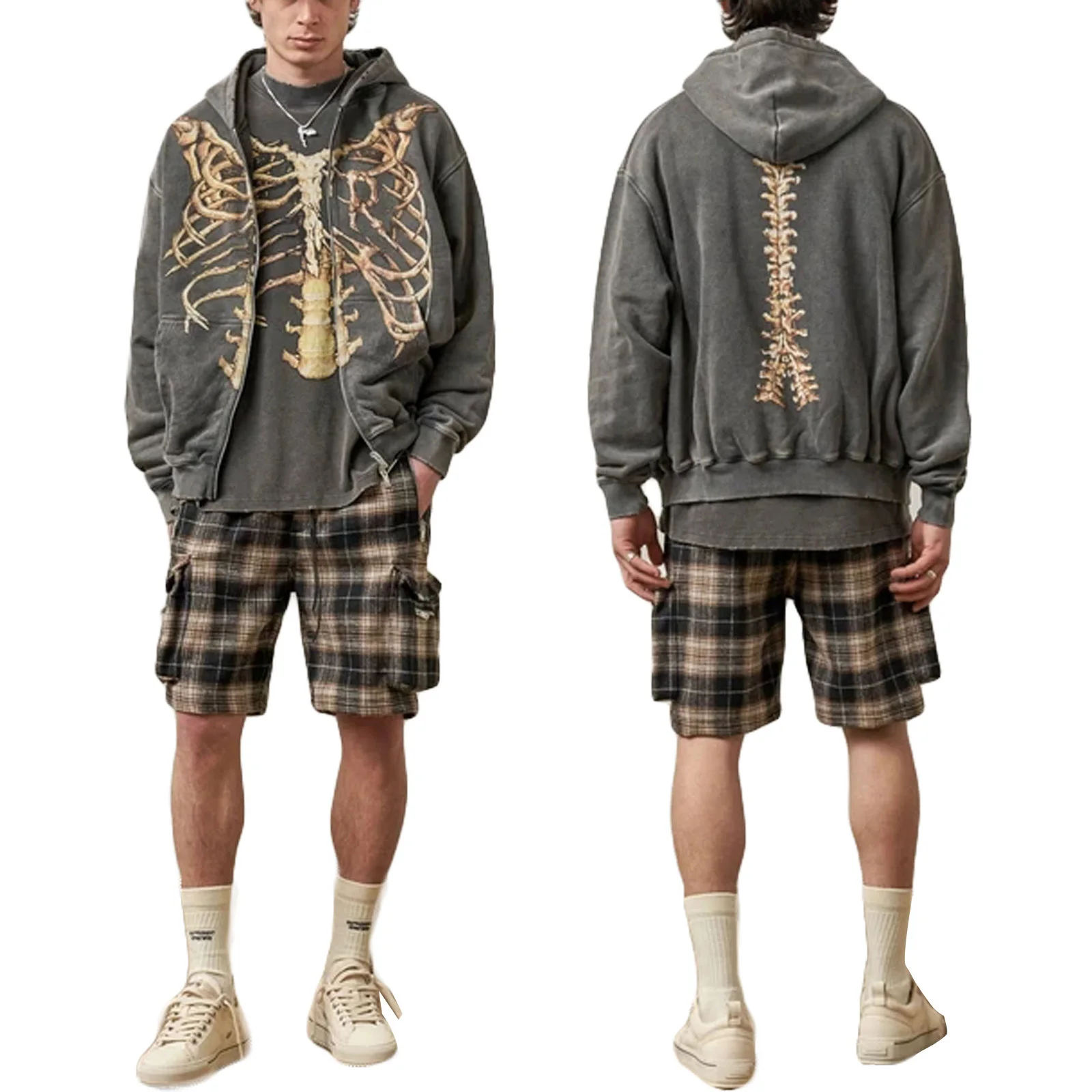 

Женский свитер с капюшоном, черный Повседневный свитер с карманами и принтом скелета, осень 2019