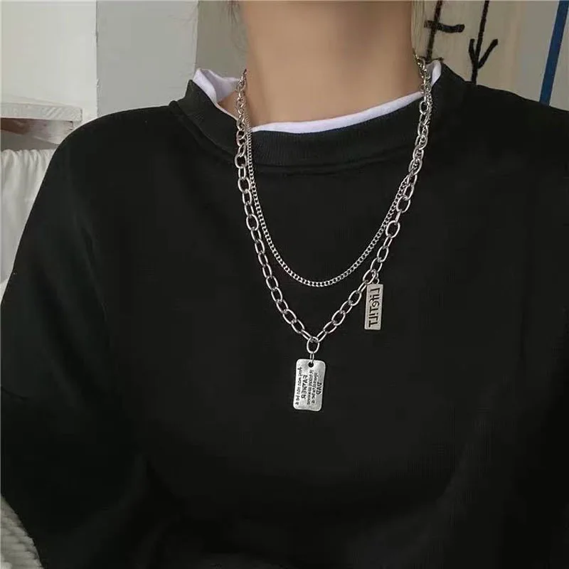 

2021 Fashion Water-Wave Hiphop Clavicle Chain Necklace Letter Double layer Stacking Necklaces Korea Cool Women Accessories
