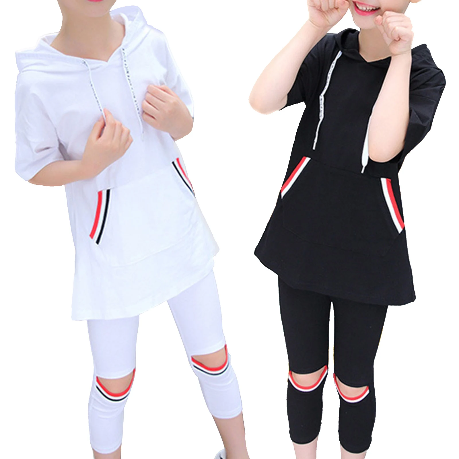 

Girls Sports Sets Summer Kids Clothes Girls Tracksuit Outfits Short Sleeve Hoodie Tops + Pants 2Pcs Suit Children Clothing 5-14Y