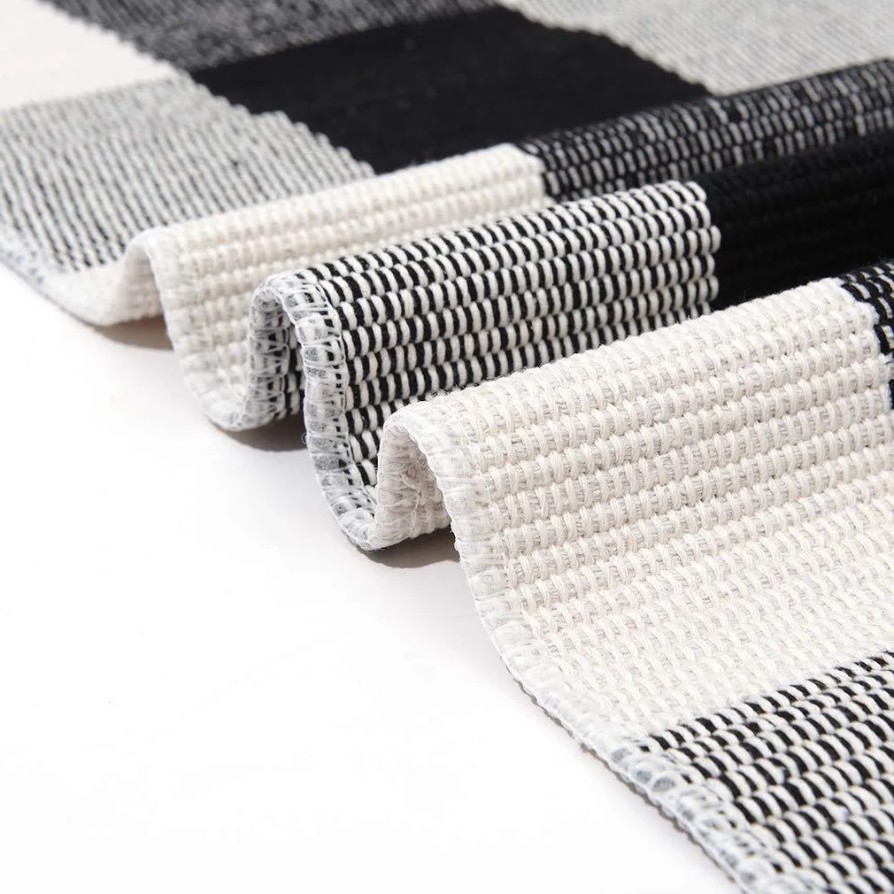 Клетчатый ковер из хлопка и льна нескользящий коврик для пола Кухня гостиная