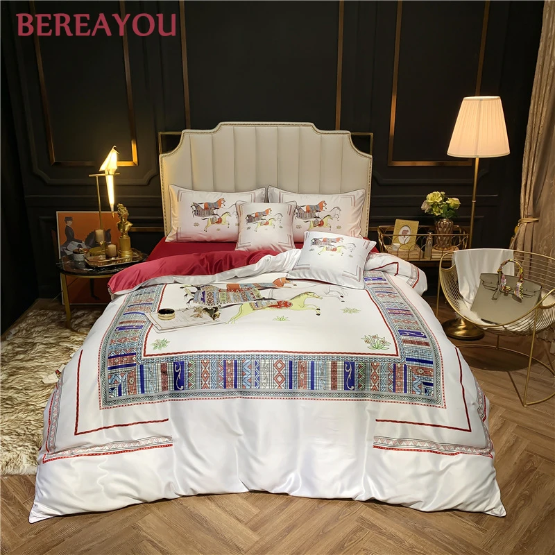 6 шт. роскошные комплекты постельного белья хлопок европейский стиль с принтом