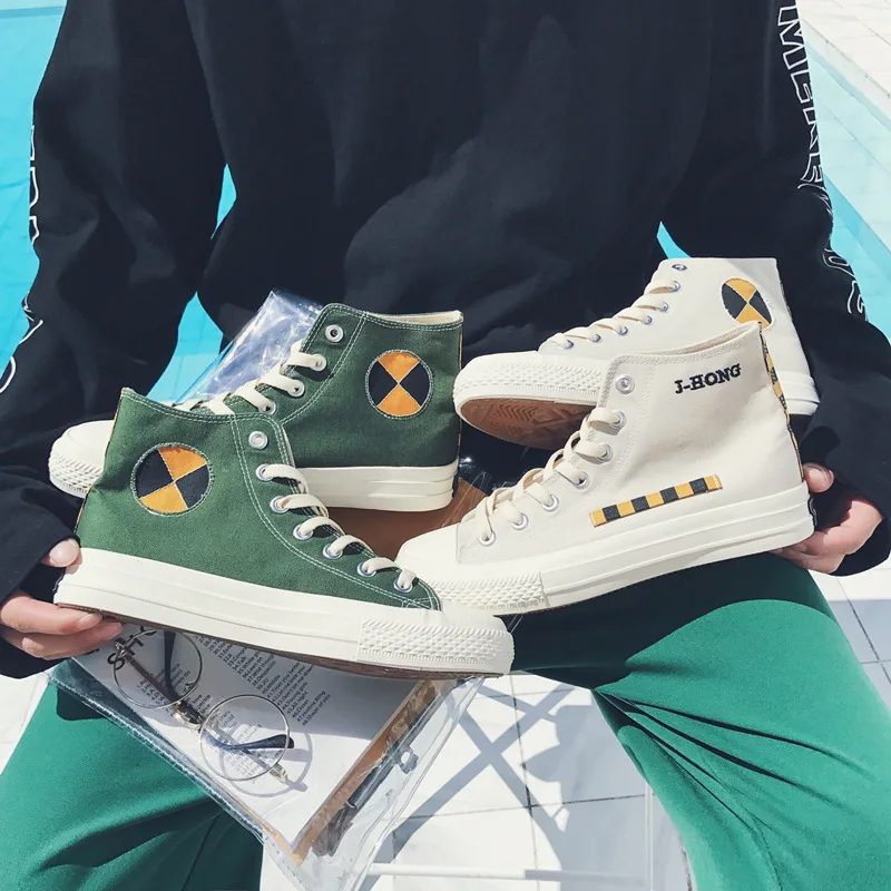 Белые высокие кроссовки Мужские дизайнерские Модная высокая парусиновая обувь