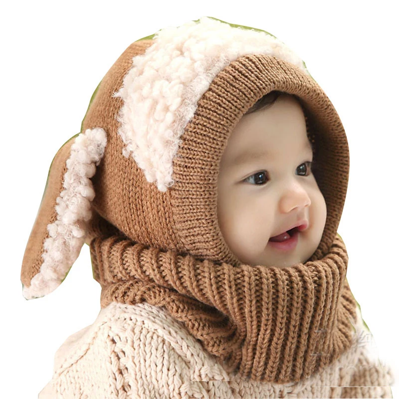 

Baby Knitting Hats Dog Ears Winter Earflap Boys Girls Scarf Set Cute Warm Toddler Hat Kids Children Windproof Cap Winter Hats