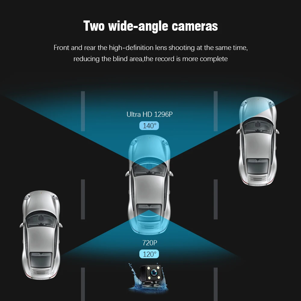 Видеорегистратор Автомобильный видеорегистратор камера Full HD 1080P 1296P двойной