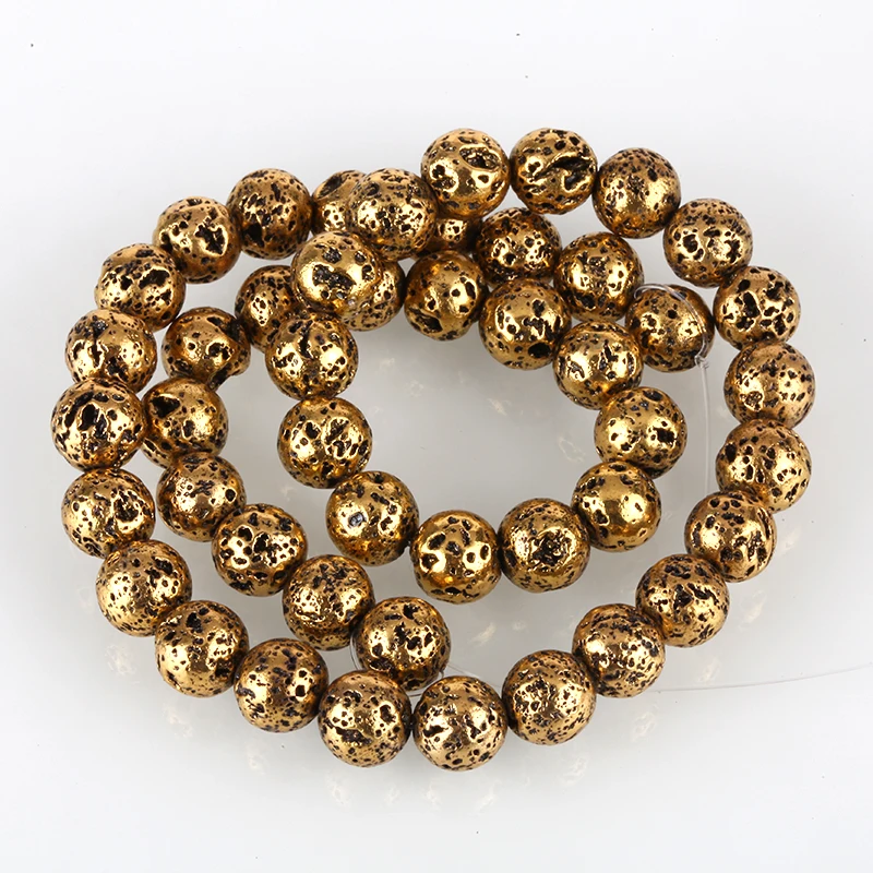 Бусины Из Натурального лавового камня 8 мм браслет золото сталь розовое