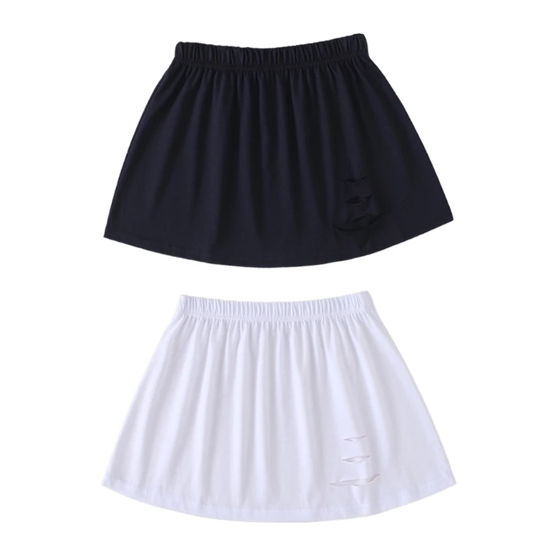 

Женская Расклешенная юбка с имитацией пола, состаренная декоративная юбка с дырками и эластичным поясом 83XF