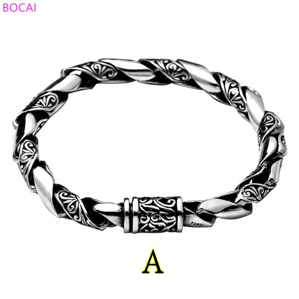 BOCAI Real S925 Silver Bracelet For Man And Women New Fashion Rataan Totem Thai Silver Hand Chain Pure Argentum Jewelry