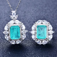 vintage geometry jewelry set luxury full inlay crystal zircon square pendant necklace eternity wedding ring for women bijoux