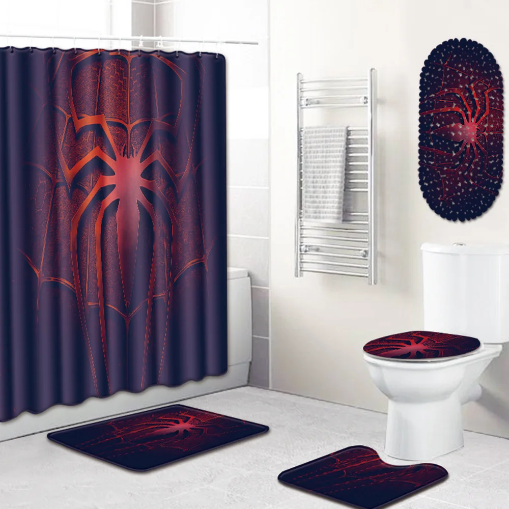

Spider Shower Curtain Bathroom Mat Five-Piece Bathroom Toilet Carpet Shower Mat