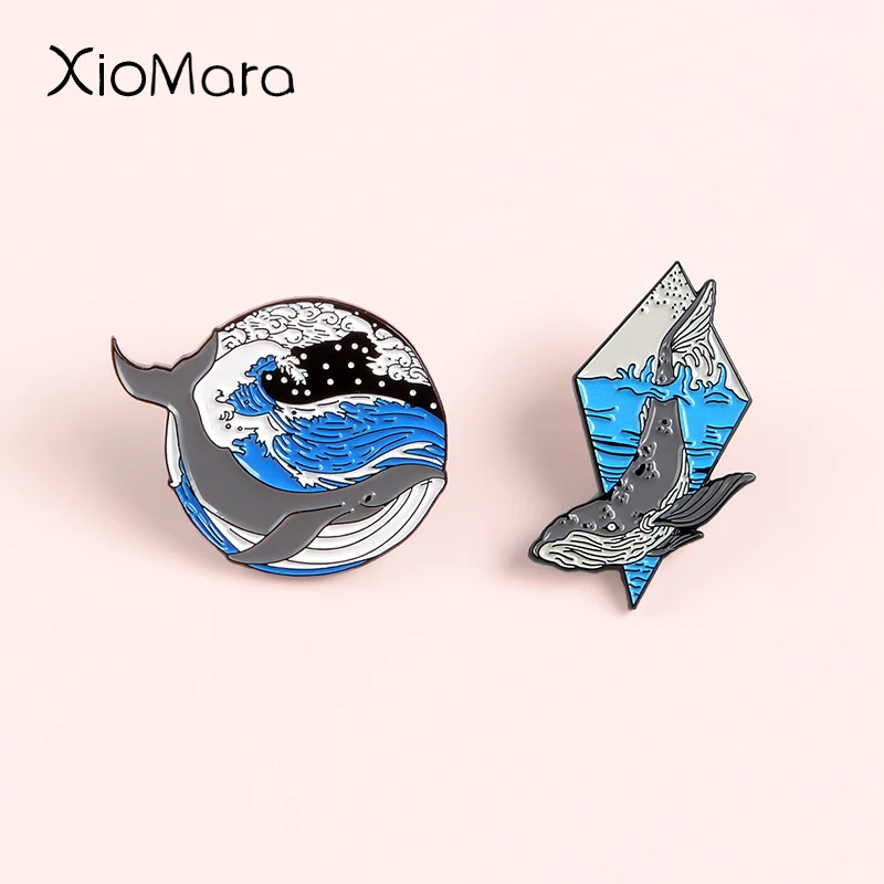 Горбатый кит эмалированная булавка мигание прыгающий КИТ океан ювелирные