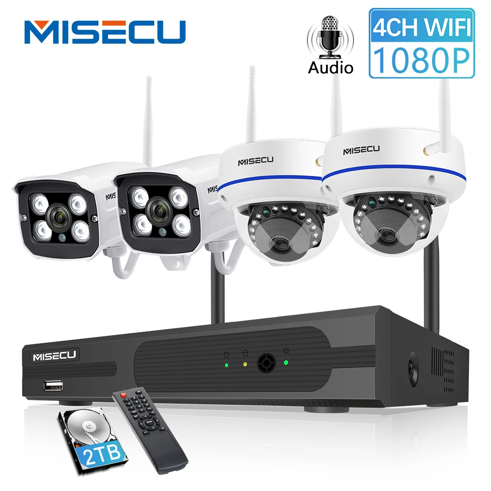 MISECU 4CH 1080P Беспроводная система видеонаблюдения 2MP ip-камера аудио Водонепроницаемая наружная внутренняя wifi камера система видеонаблюдения Комплект