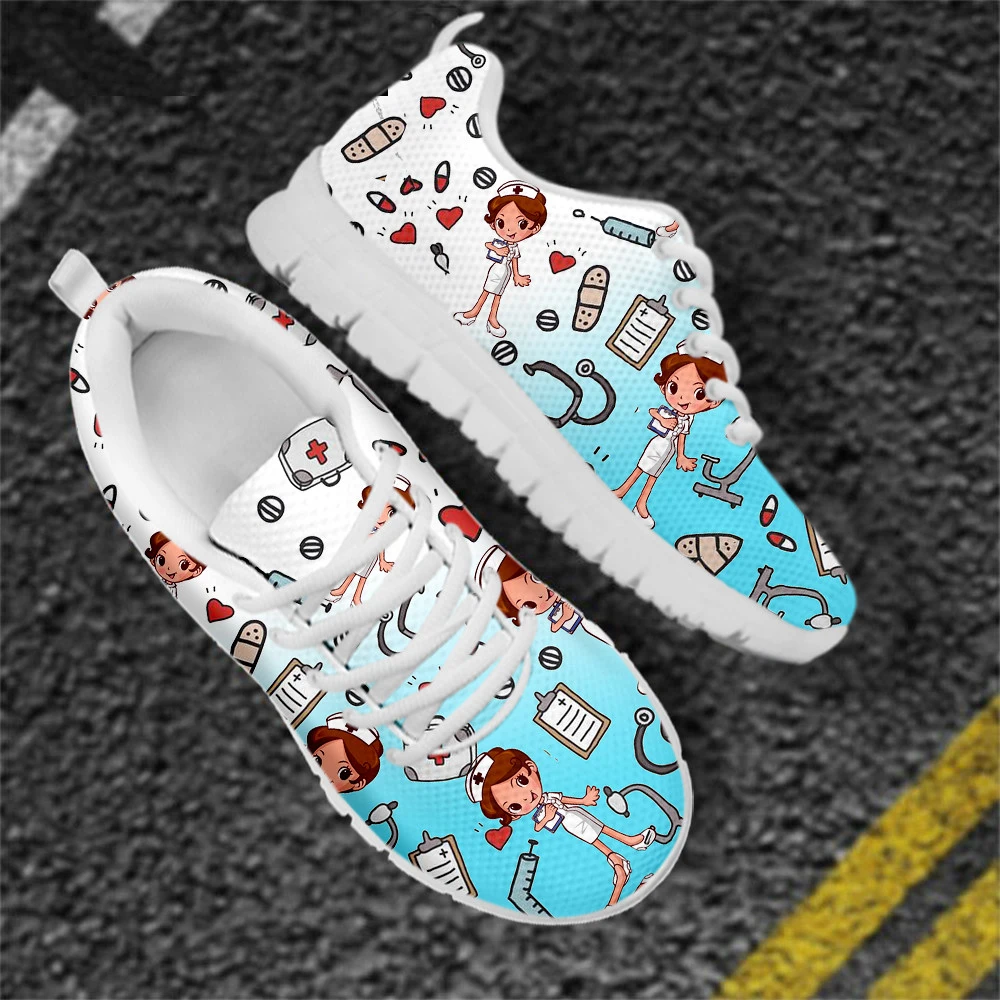 

Zapatillas Mujer 2021 Cute Cartoon Nurse/Doctor Print Nursing Mesh Sneakers Flat For Womens Shoes Light Lace Up Ladies Footwear