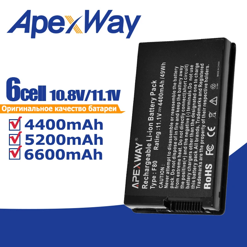 Apexway Аккумулятор для ноутбука ASUS F8 F80 F80H F80A F80S F80Q F80L F80M F81 F81SE X82SE F83 F50S X61 X61W X61S X61GX X61SL