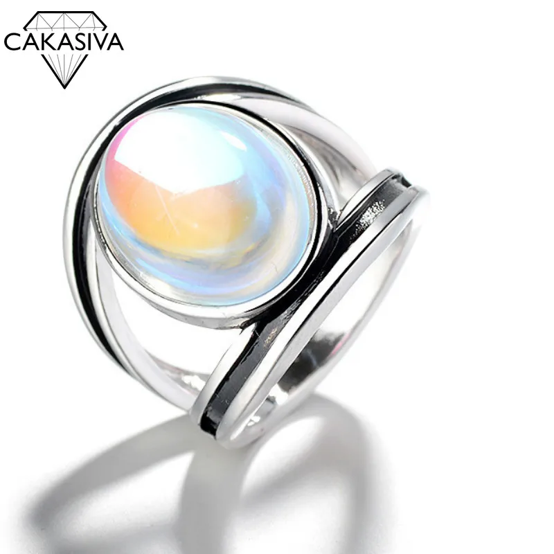 

Women's 925 Vintage Thai Silver Epoxy Ring Colorful Moonstone Ring Gift Jewellery Ring Wholesale