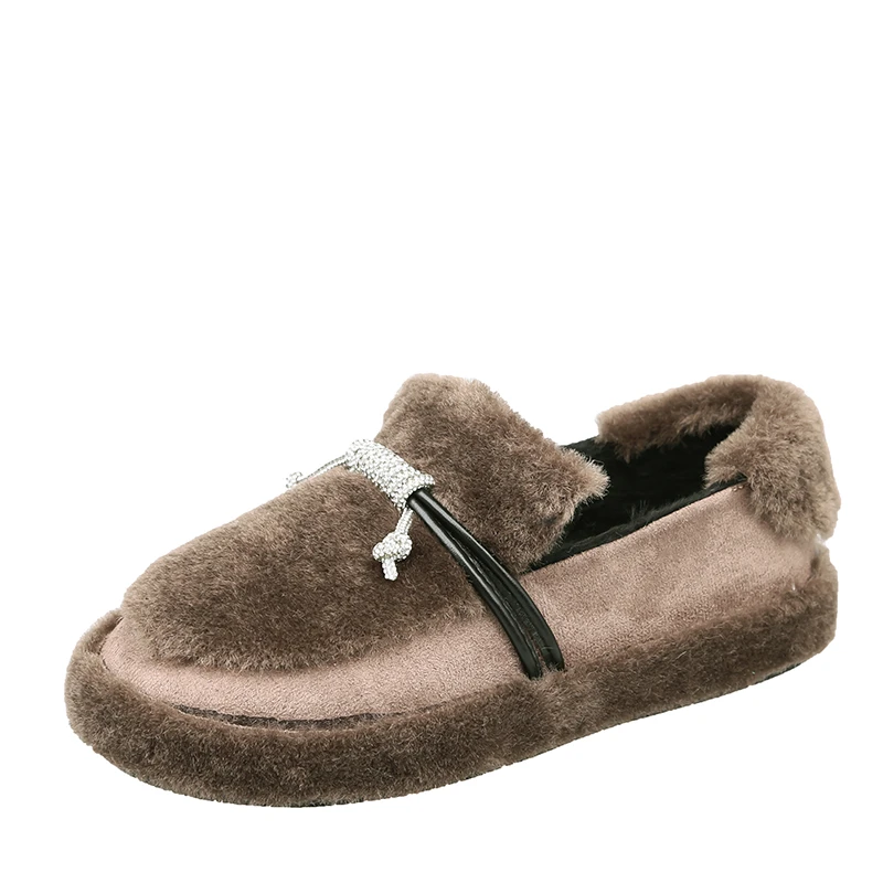 

Keep Warm Cotton Boots Woman 2021 Winter New Round Toe Furry Boot Women Fashion Slip On House Flat Shoes Casual Ankle Booties